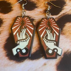 Unique Coffin-Shaped Earrings with Snake Design Black Red Goth hypoallergenic